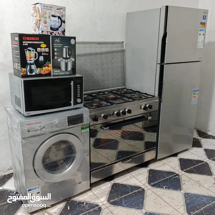 غاز+ثلاجةً+ميكرويف+خلاط بوش الأصلي+مغرمة لحم جديدة+شاف تسخين جديد