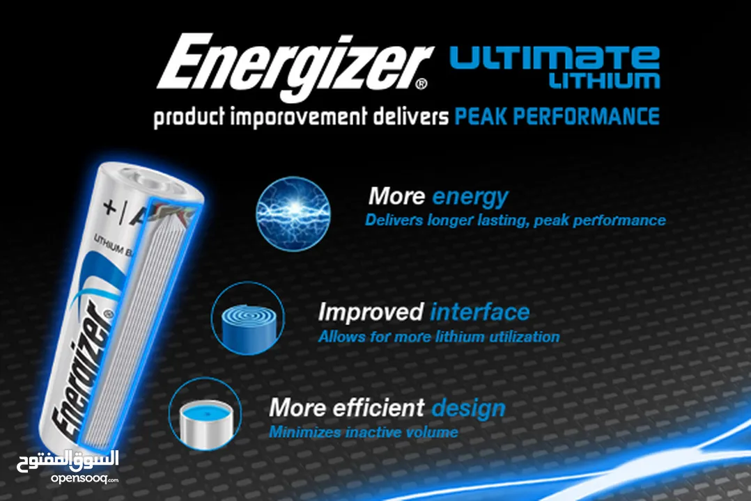 بطاريات ليثيوم قياس AAA انرجايزر  كفاءة عالية جدا وعمر طويل Energizer ULTIMATE 1.5V AAA