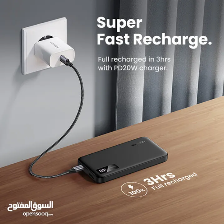 بوربانك يوجرين اصلي شحن سريع مع شاشه UGREEN USB-C Power Bank (10,000 mAh)