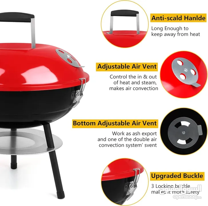 شوية الرحلات  Portable Charcoal Kettle for BBQ