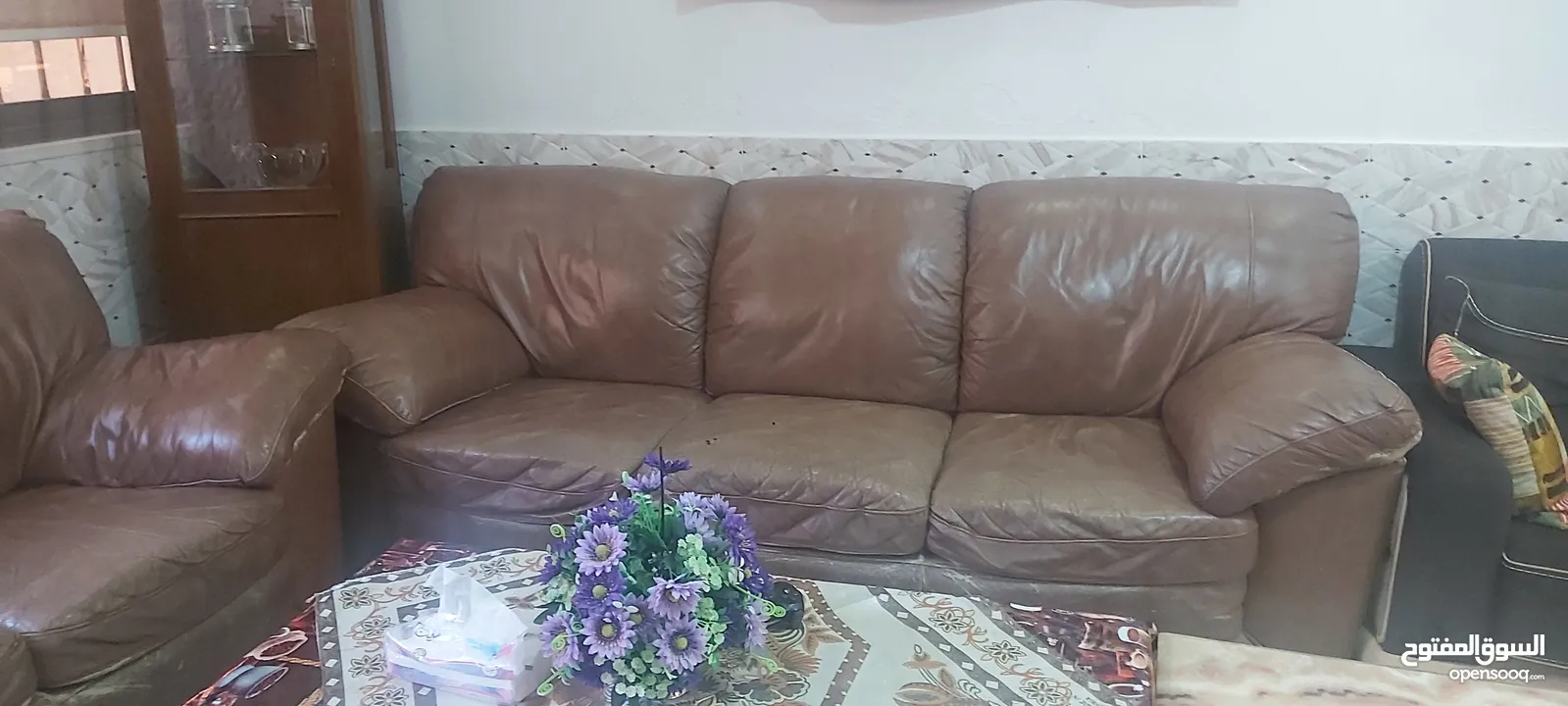 طقم كنب جلد طبيعي