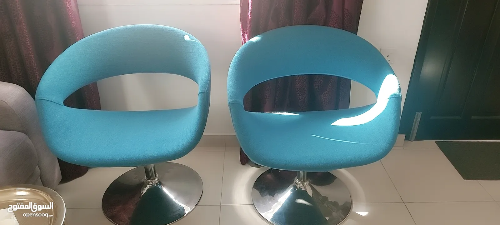 pair of blue chair