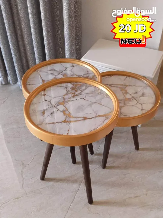 طاولات سرفيس 3D  زجاج حجم الكبير قطر 40سم نظام تركي  متوفر الوان  3 قطع