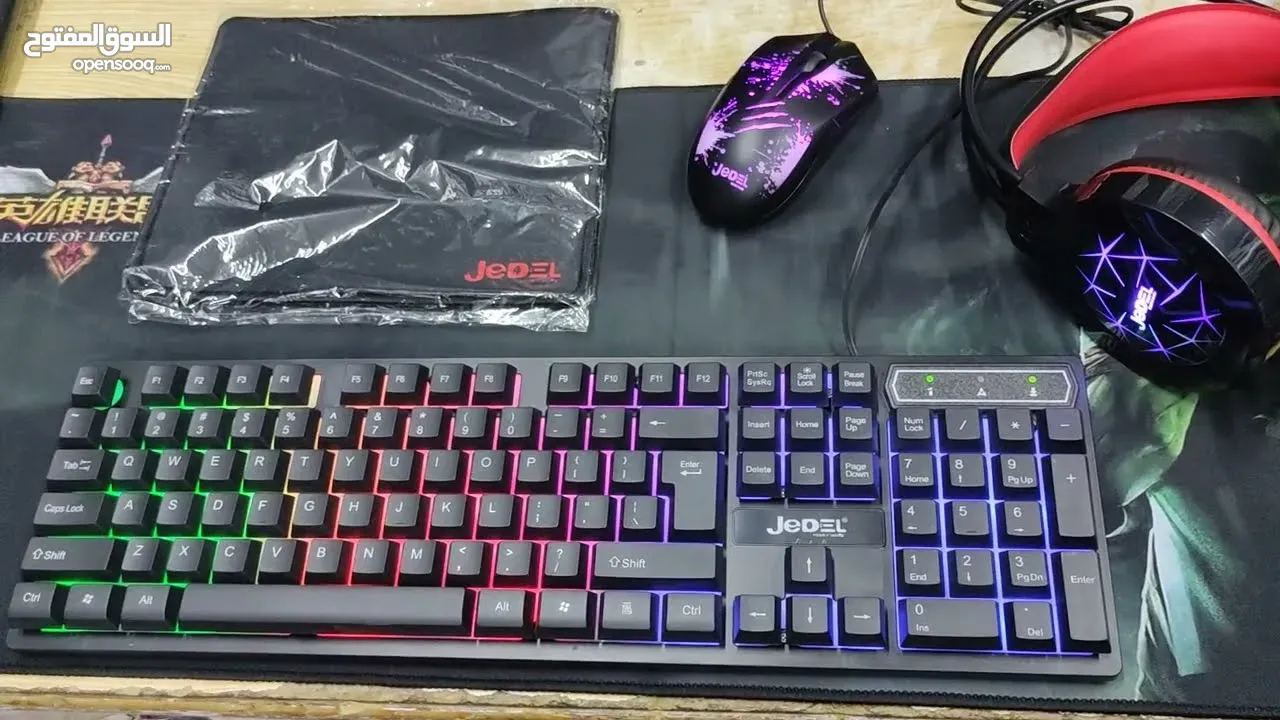 ماوس + كيبورد + سماعه + باد ماوس جيمنج ملون سلكي ديسكتوب JEDEL CP-01 4 in 1 USB WIRED GAMING COMBO