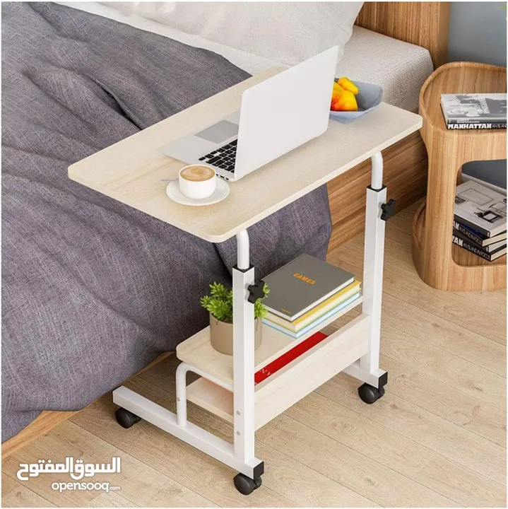 80 × 40 طاولة جانبية مكتب جانبي متحرك مع رفوف للكتب ومكتب للطلاب ارتفاع قابل للتعديل كمسند كمبيوتر