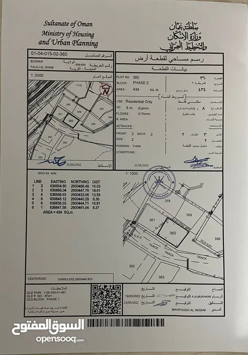 ارض سكنيه بوشر فلج الشام مفتوحه من 3 جهات