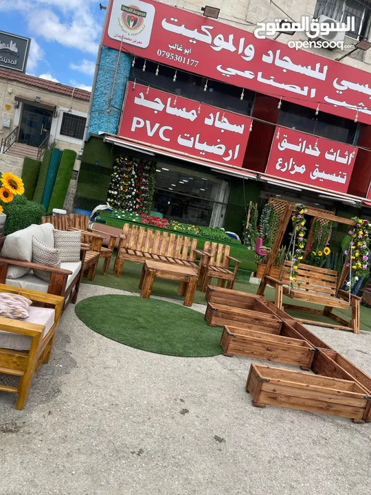 كل ما يلزم الحديقه عشب صناعي جميع انواع خشب سويد تفصيل شجر صناعي جلسات خشب سويدي اشجار تحاكي الطبيعة