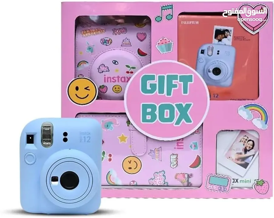 Fujifilm Instax Mini 12 Gift Box Album -Blue كاميرا فورية مع فلم و البوم صور و حقيبة