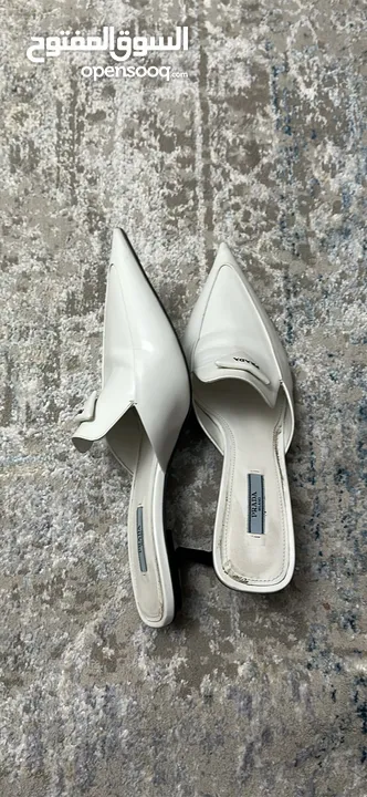 Prada White Mules (Pointed Toe, Kitten Heel, Size 39.5)