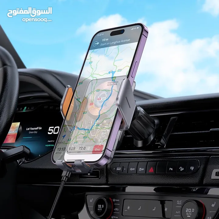 Hoco HW7 Car Holder with Wireless Charger شاحن لاسلكي للهاتف من شركة هوكو  شحن سريع 15 واط 15w charg