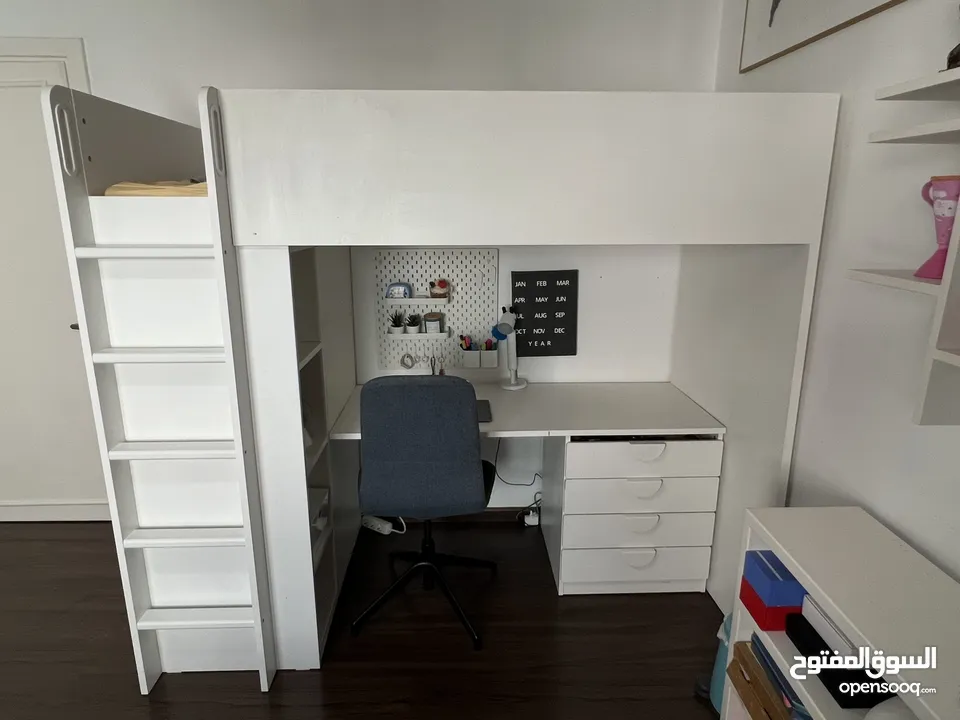 IKEA SMÅSTAD Loft bed, white with frame/with desk with 3 drawers, 90x200 cm