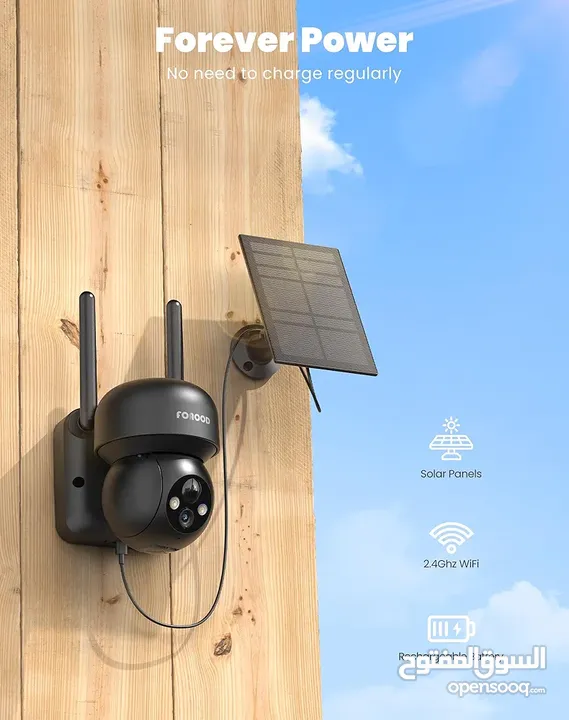 Foaood كاميرا مراقبة خارجية تعمل بالطاقة الشمسية