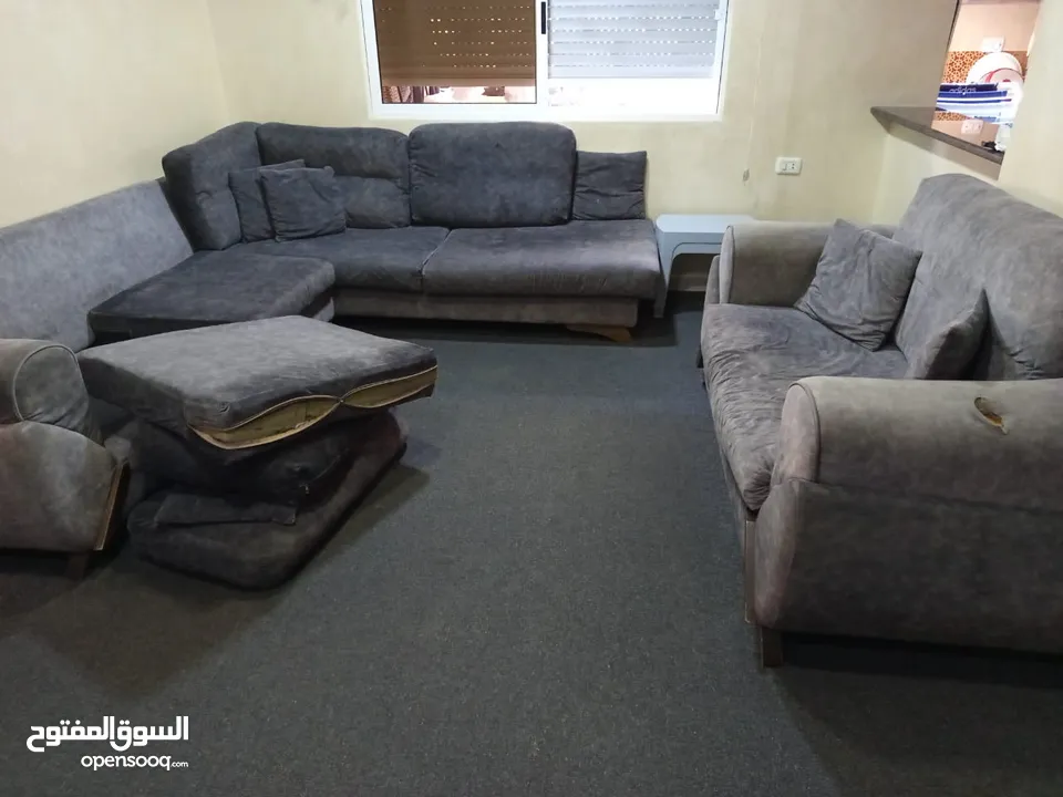 طقم كنب حرف L+ثنائية كل شيء موضح بالصورة