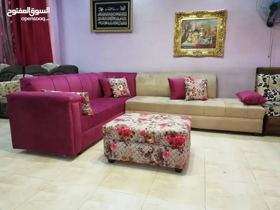 عرض خاص كورنر 9 مقاعد مع كنب مزدوجة + بفه + 7 مخدات