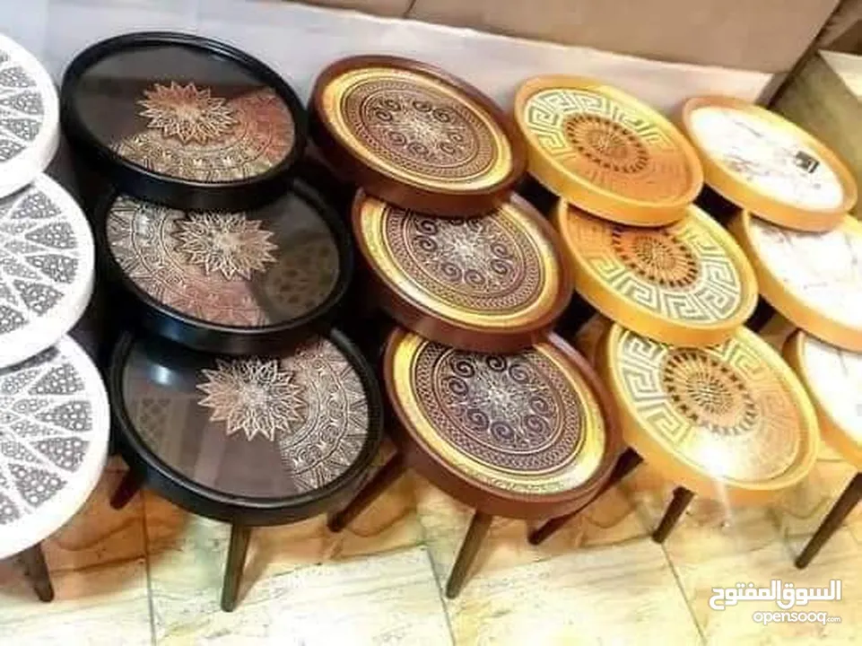 طاولات سرفيس 3D  زجاج حجم الكبير قطر 40سم نظام تركي  متوفر الوان  3 قطع