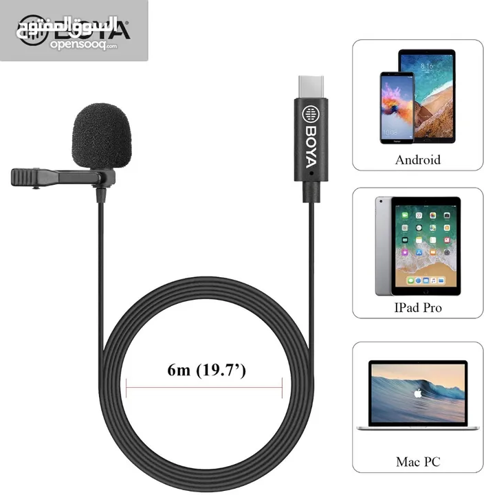 ميكرفون (مايك) تايب سي BOYA by-M3 Clip-on Omnidirectional Lavalier Mic. for USB-C Android Devices