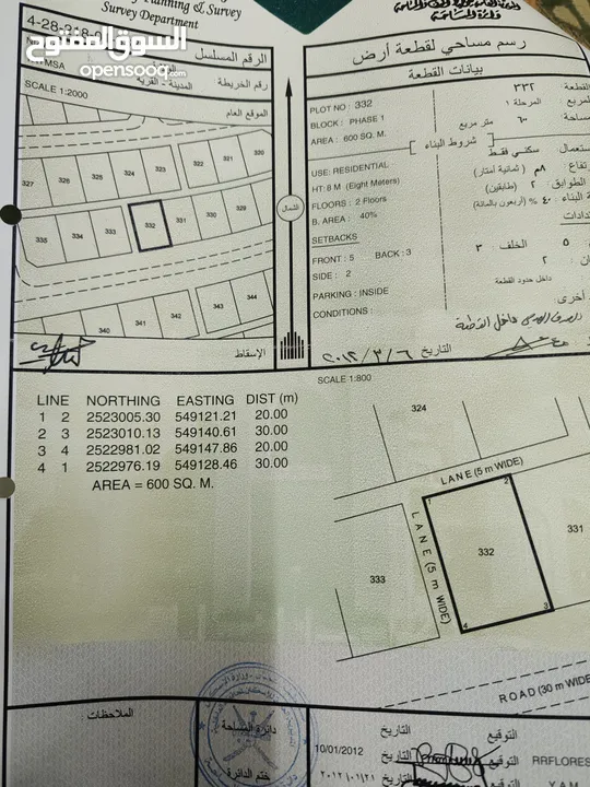 أرض للبيع رقم 332 زاوية طيمساء 1 النعام قريب المنازل