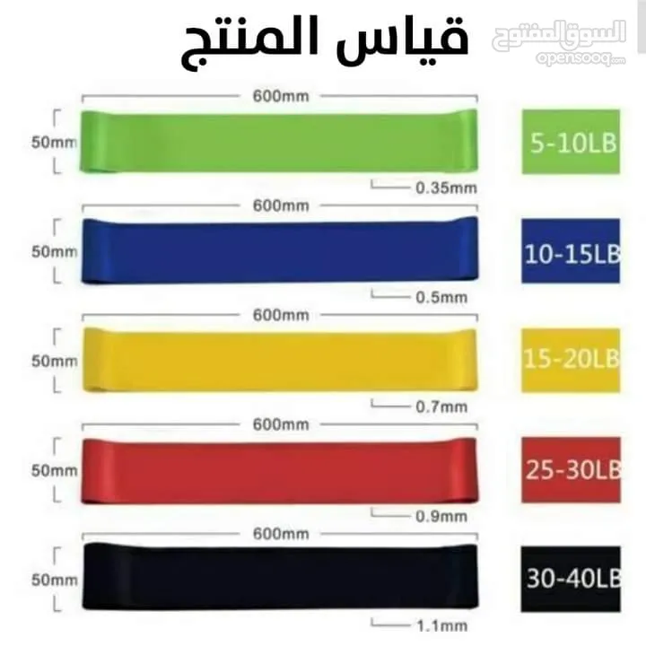 بكج مطاط تمارين المقاومه الرياضيه طقم عدد 5 قطع حبل مطاط رياضي طقم  شريط مقاومه رياضه
