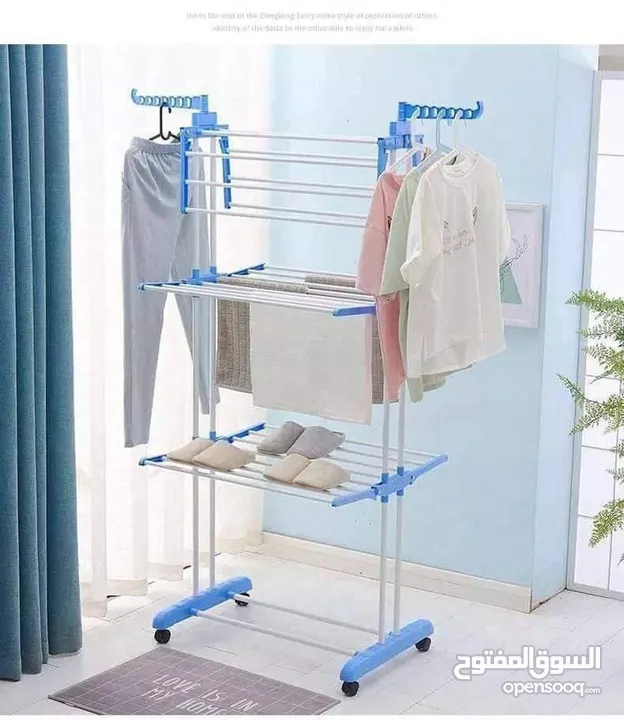 منشر الغسيل الشتوي ثلاث طبقات يتحمل كمية كبيرة من الملابس حتى 40 كيلو غرام  بفضل إطاره القوي والشريط