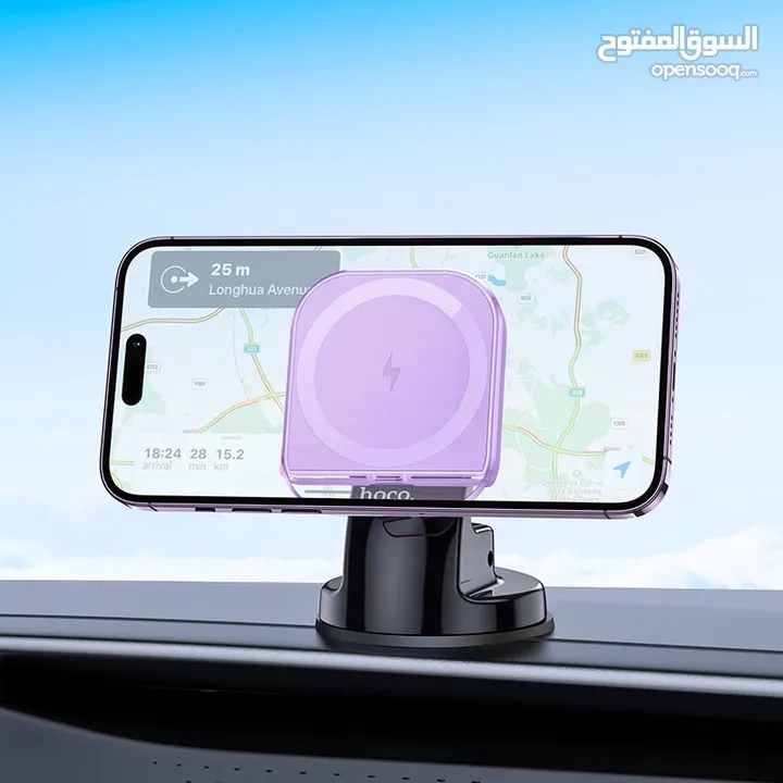 Hoco HW18 Car Holder with wireless charger 15w شاحن سيارة لاسلكي من شركة هوكو بقوة 15 واط