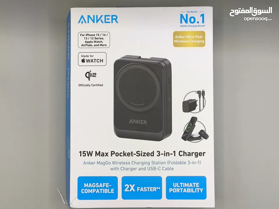 شاحن Anker MagGo الثلاثي 3-in-1  بنص السعر 300 بدل 700