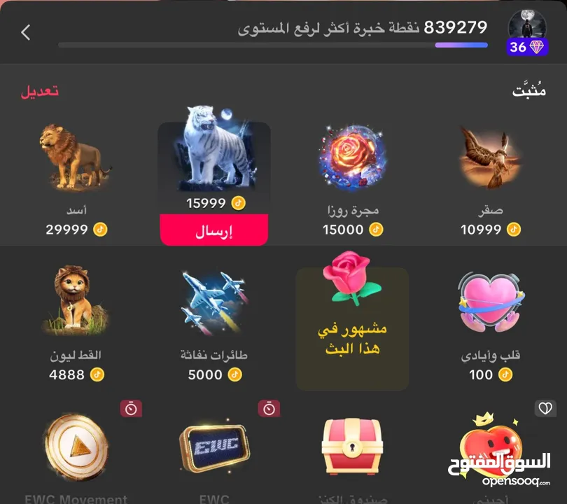 حساب تيك توك ليفل 36