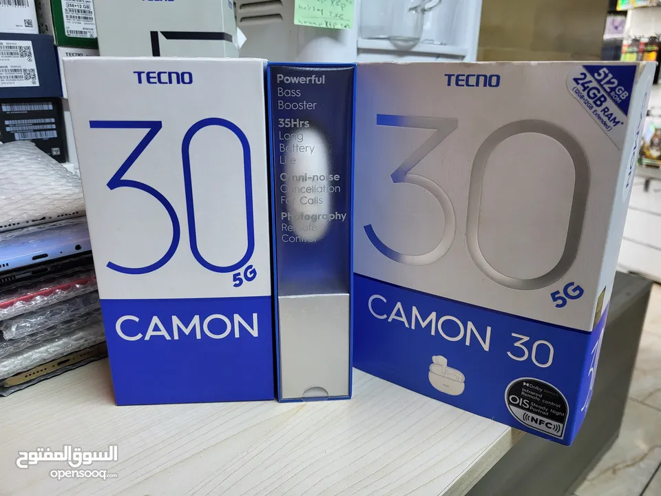 مشغل ايام Kamon 30 5G رام 24 جيجا 512 مكفول سنة أغراضة والكرتونه الأصلية متوفر توصيل