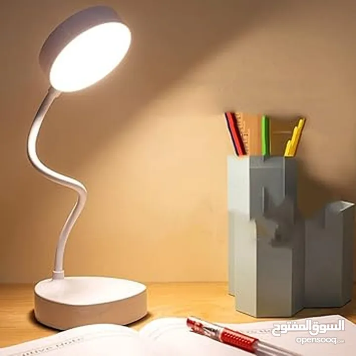 تيبل لمب لمبة مكتب LED مرنة - 3 مستويات إضاءة، USB، صديقة للعين (أبيض أنيق)  lamp table