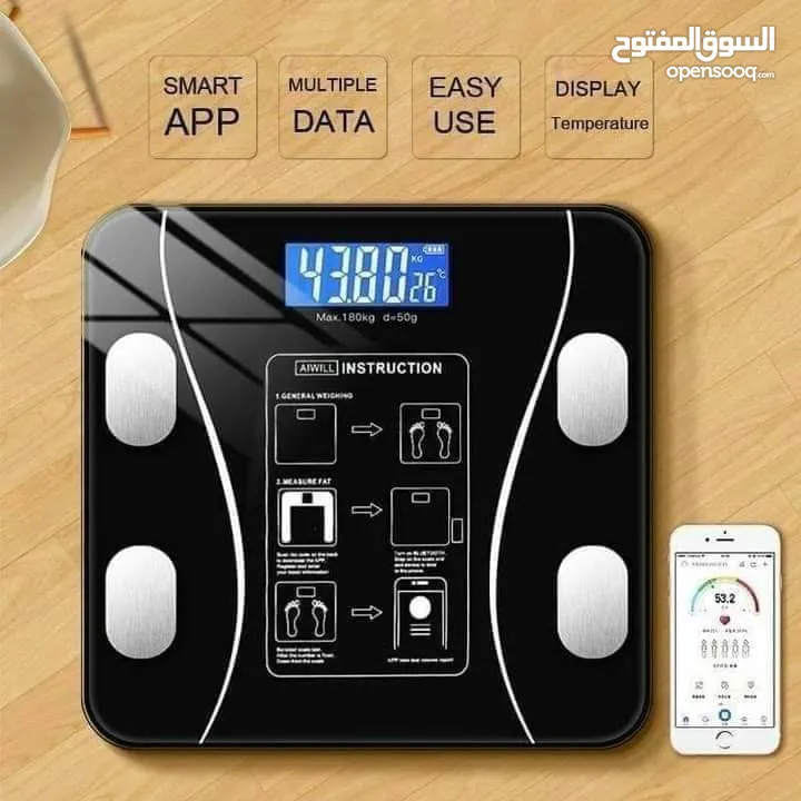 ميزان الاشخاص الذكي بالبلوتوث الاصدا الأول  ميزان الكتروني بلوتوث لقياس الوزن، الدهون إلخ.