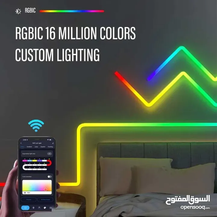 RGBIC LED مصباح حائط ذكي مزود بتقنية Bluetooth/Wi-Fi مع إمكانية التحكم في الموسيقى وتوقيت DIY ضوء لي