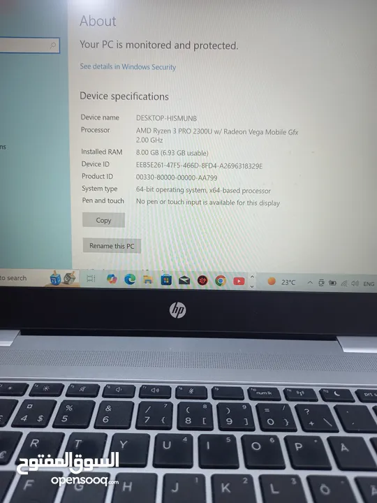 لابتوب hp المعالج amd ryzen 3pro .الهارد 256  ssd الرام 8