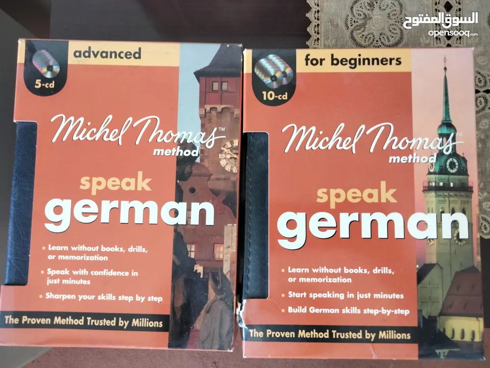 15 قرص مدمج (سي دي) شبه جديد لتعلم اللغة الالمانية بشكل سماعي من سلسلة Michel Thomas الشهيرة