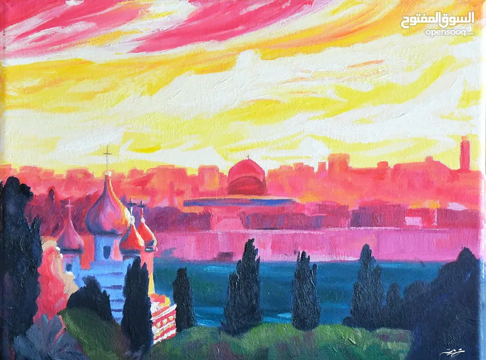 لوحة فنية: القدس في الغروب للفنانة نور إبراهيم