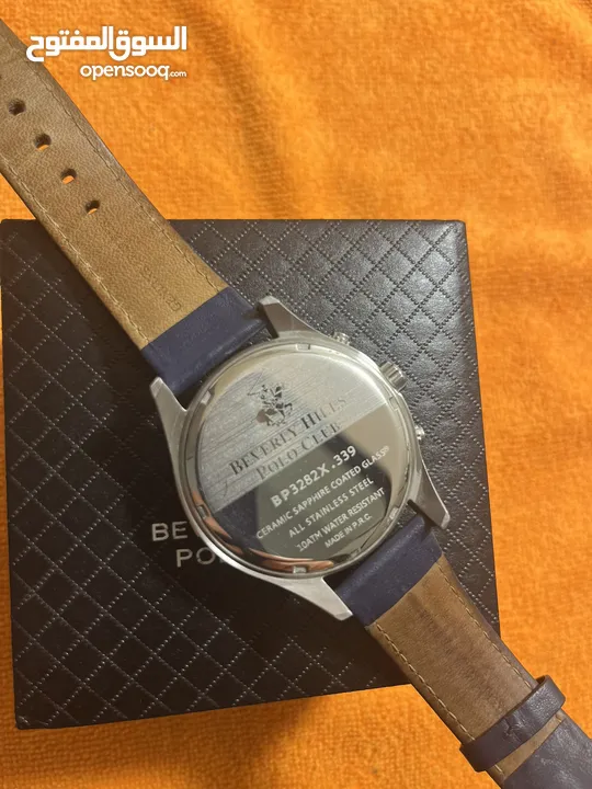 ساعة بولو رجالية B.H. Polo Club Matteo Multifunction Dark Blue Leather White Dial For Men
