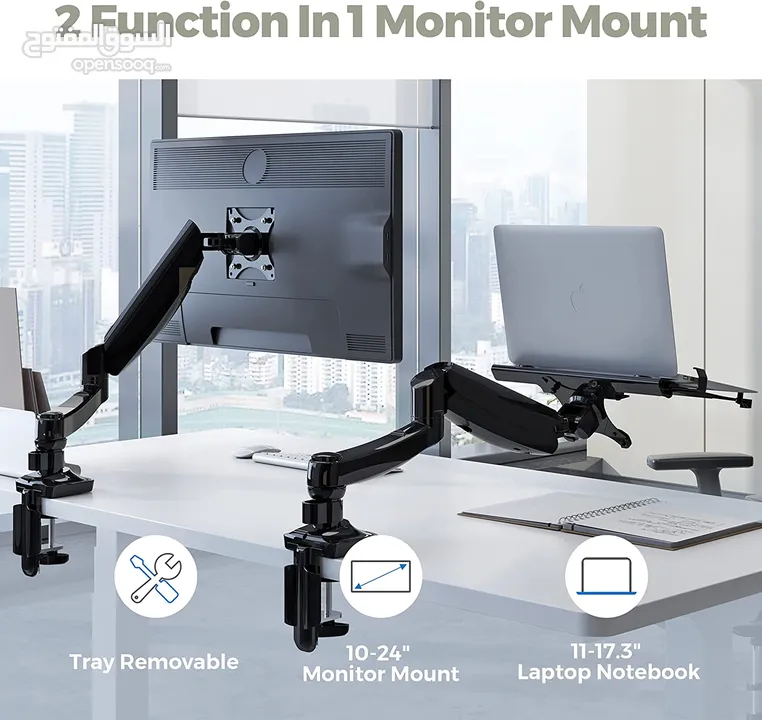 FLEXIMOUNTS 2 in 1 Monitor Arm Laptop Mount Stand Swivel Gas Spring LCD Arm Height Adjustable Mount