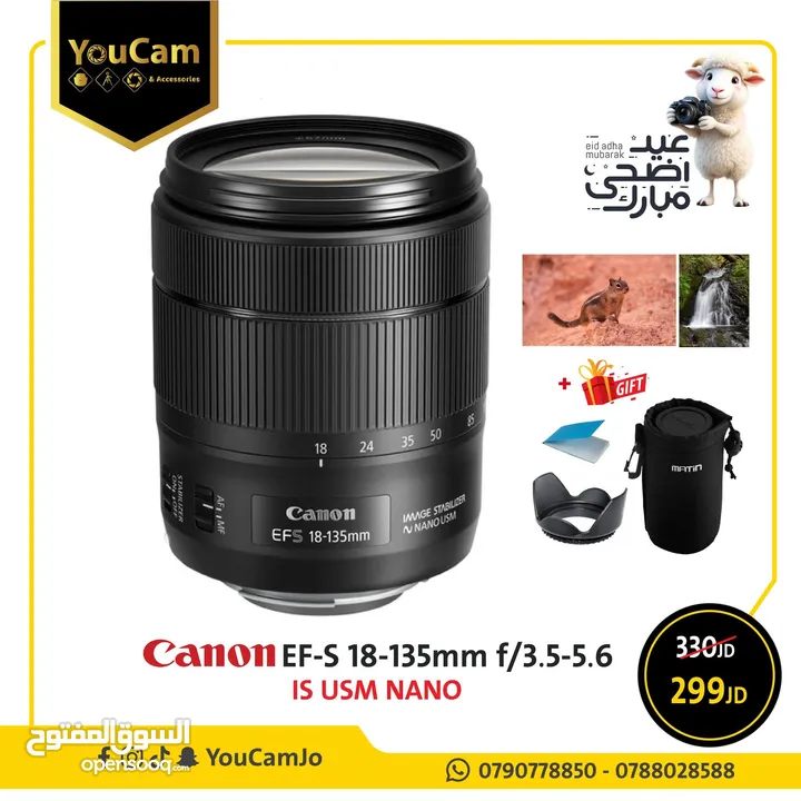 عدسة  CANON الشاملة 18 135 nano usm  مع stbilizer جديدة  وبسعر مناسب