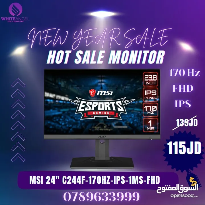 جديد وحصري أفضل الأسعار اللون الابيض الانيق  MONITOR MSI 24" 100HZ IPS NEW