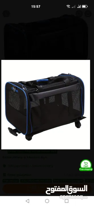 Pet bag trolley  حقيبة مع عجلات للكلاب الصغيرة والقطط لون اسود مع عجلات