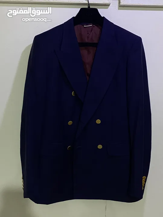 GUCCI Size 50 Uniform Navy Blue Double Breasted Blazer Gold Buttons Men’s Wool