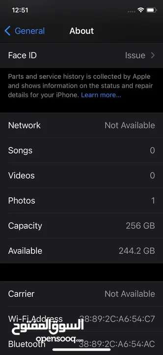 iPhone X Capacity 256 GB