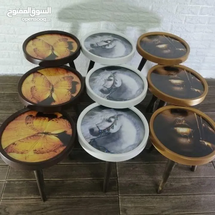 طاولات سرفيس 3D  زجاج حجم الكبير قطر 40سم نظام تركي  متوفر الوان  3 قطع
