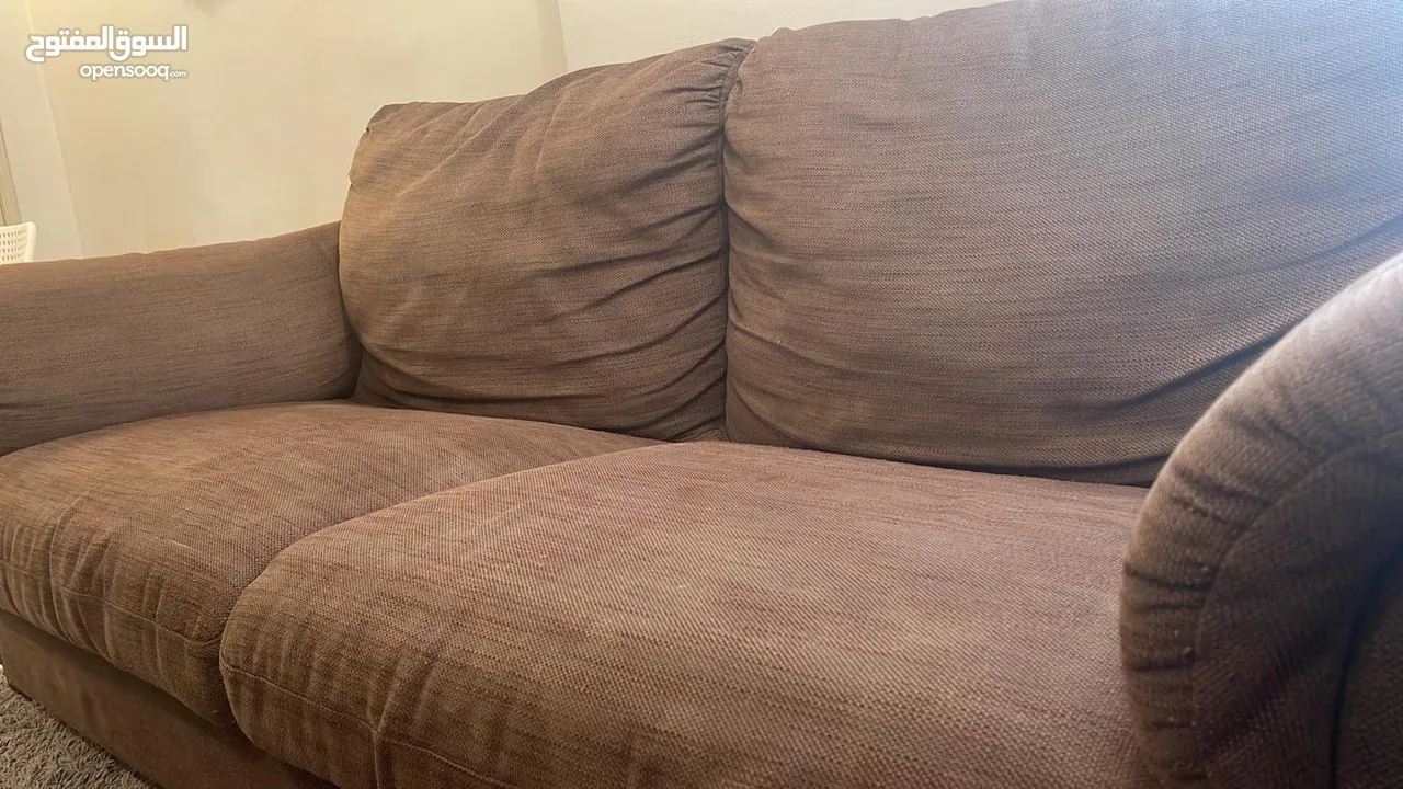 Cozy 2-Seater Coffee Brown Fabric Sofa with Footrest – Gently Used