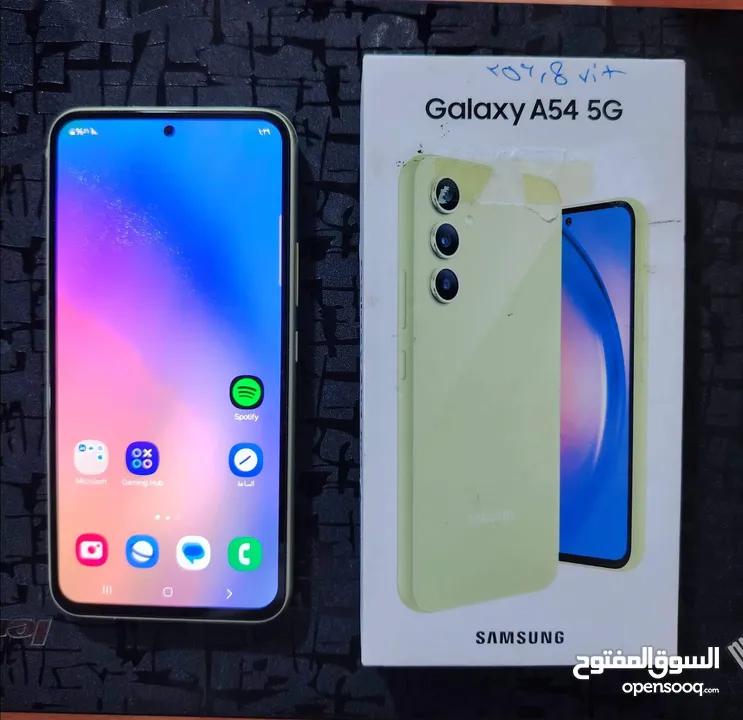 Galaxy A54 5g  256/8 وكاله عين الفهد  لون مميز اخضر نظافة   استعمال اسبوع  لزكات الشركه عليه  اذا