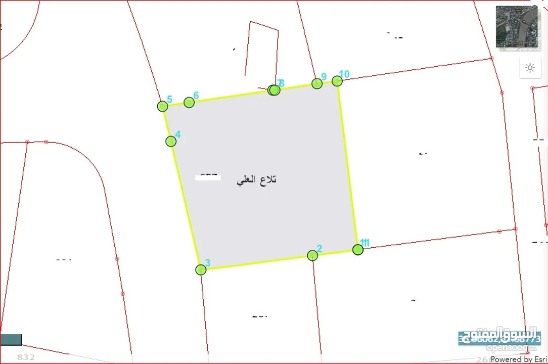 قطعة شمال عمان  حوض التلاع الغربي لها واجه كبيرة على الشارع وفيها منسوب مربعة الشكل 1070 م2