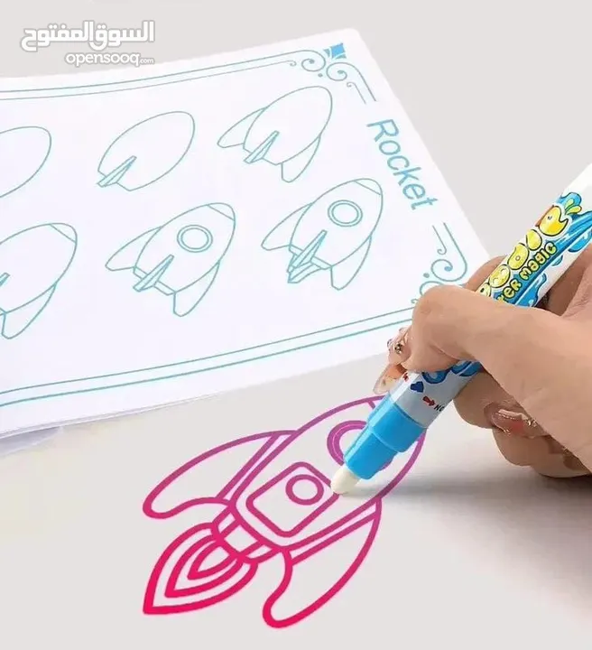 3 أقلام مائية قوالب للأشكال والأرقام مجموعة أختام  ألبوم رسم  بساط الرسم المائي السحري للأطفال .
