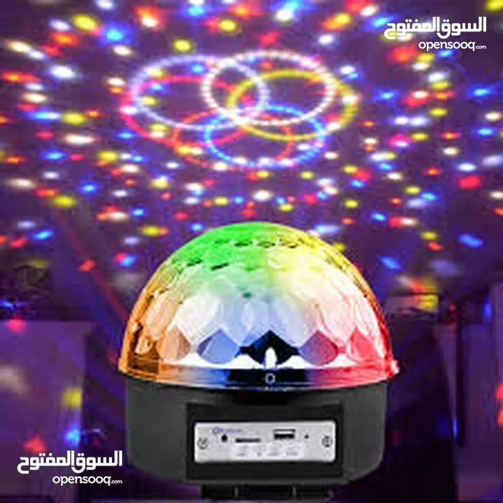سماعة بلوتوث كرة اضاءه ديسكو المتحركه  و الملونه تحكم ريموت مدخل فلاشه و كرت مموري  ومكان تعليق حائط