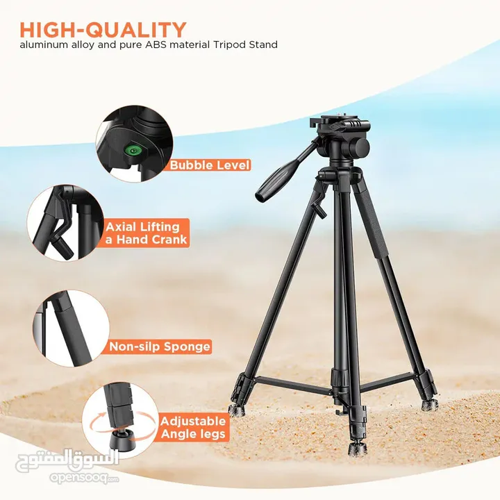 camera trpod حامل ثلاثي القوائم احترافي من الألومنيوم, باللون الأسود