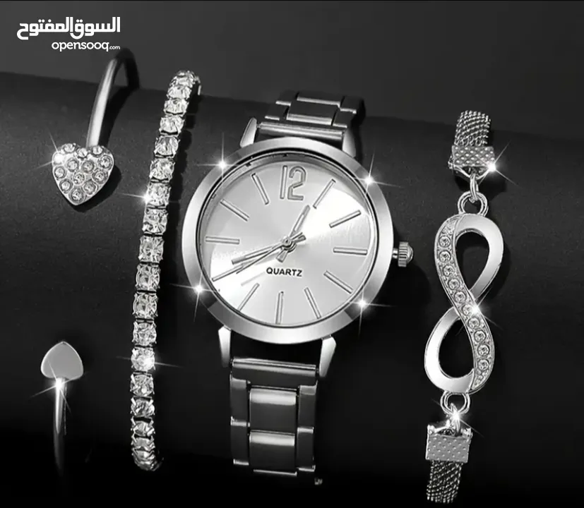 طقم اكوارتز نسائي ساعه وخاتم وسلسال واساور