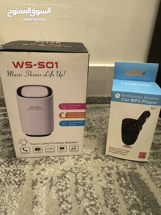 سماعة بلوتوث + اضاءة + usb للسيارة- headset + light + usb for car