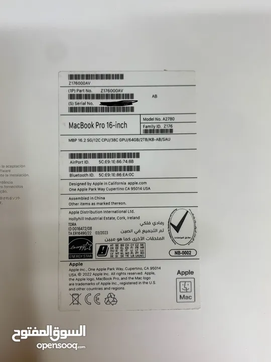 Macbook pro 2023 m2 max 16inch 2tb 64gbram